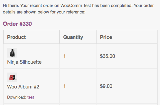 woocommerce order email product images