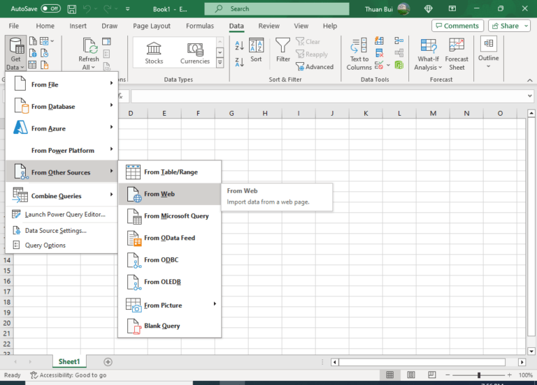 Nhập dữ liệu bảng tính (table) từ trang web vào Excel